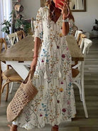 Damen-Sommerkleid mit Blumenmuster, weiß, lässig, Strandmode, Boho-Stil, Baumwolle.