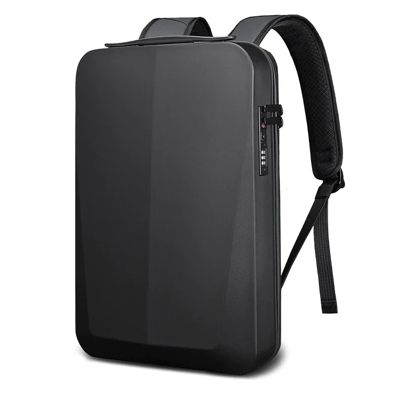 Schwarzer Laptop-Rucksack, wasserdicht, Diebstahlschutz, Hartschale, für Reisen und Arbeit.