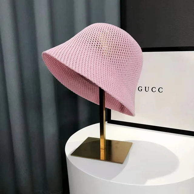 Rosa Sommer-Emmerhut für Damen, atmungsaktiv und faltbar, ideal für Strand und Outdoor. Modischer, gehäkelter Sonnenhut für stilvolle Freizeit.