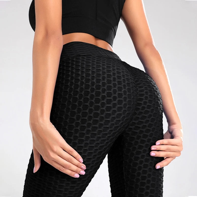 Schwarze Push-Up Fitness-Leggings für Damen, hohe Taille, sportlich, Yoga, elastisch.