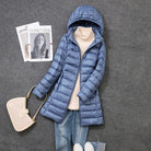Damen Ultra-Leichtgewicht Packable Pufferjacke, blau, mit abnehmbarer Kapuze. Perfekt für Herbst/Winter. Modisch, warm, vielseitig.