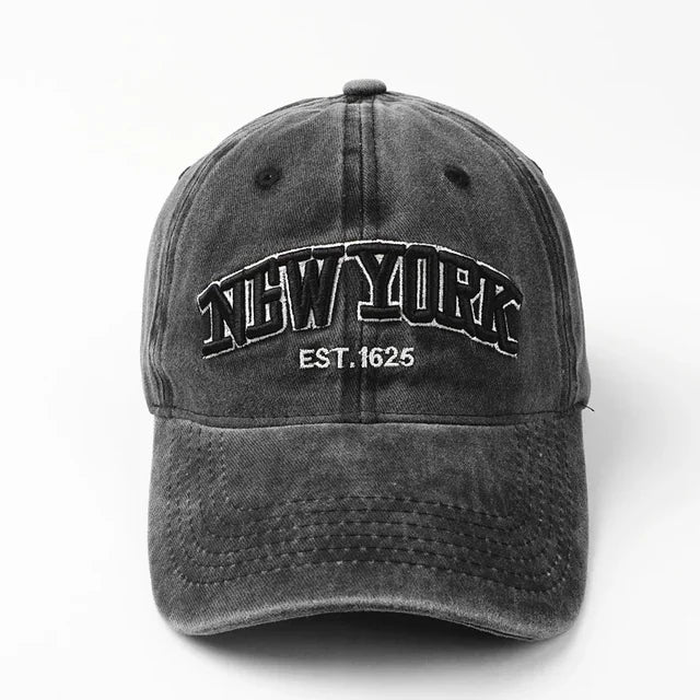 Graue Baseballkappe mit "New York" Stickerei, ideal für Hip-Hop und Outdoor-Aktivitäten. Modisches Accessoire für Männer und Studenten.