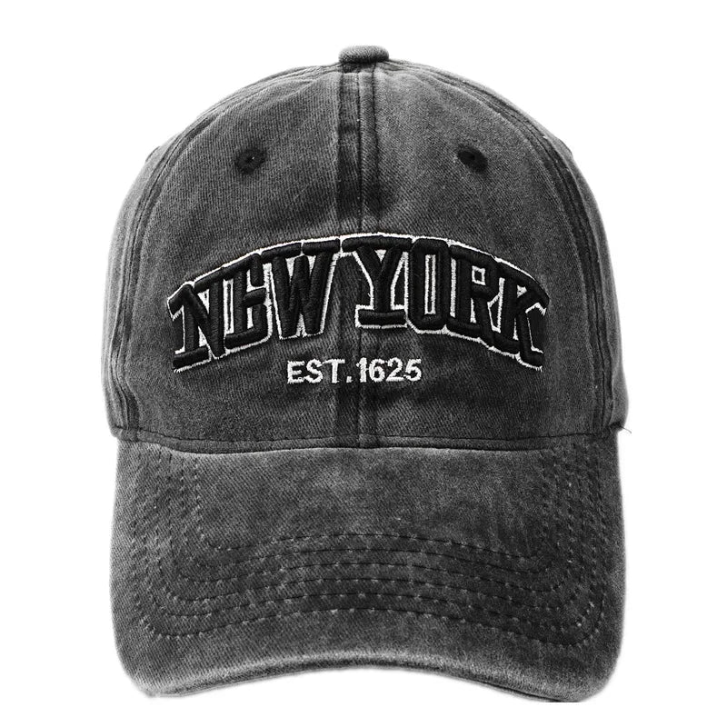 Graue Baseballkappe mit "New York" Stickerei, ideal für Hip-Hop und Outdoor-Aktivitäten. Modisches Accessoire für Herren, UV-Schutz inklusive.