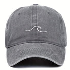 Graue Baseballkappe mit Wellenstickerei, Vintage-Design, unisex, ideal für Hip-Hop und Freizeit. Perfekt für modische Sonnenhüte.
