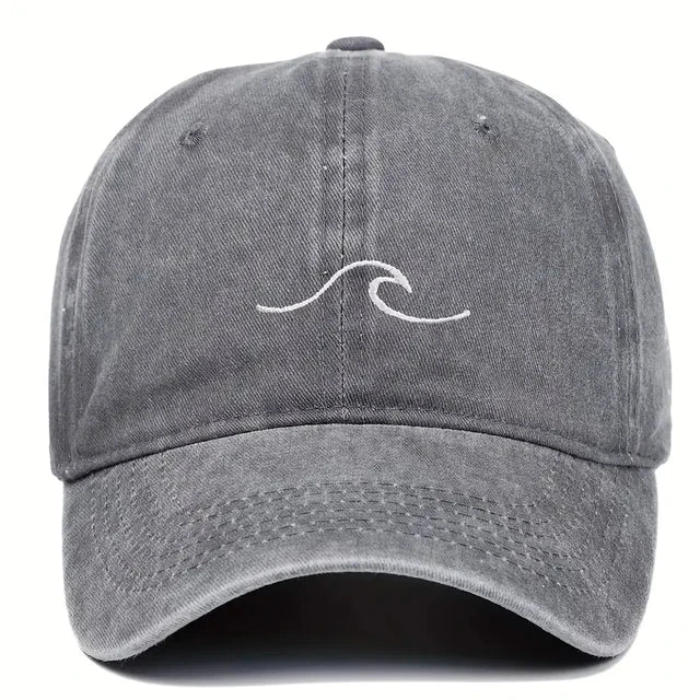 Graue Baseballkappe mit Wellenstickerei, Vintage-Design, unisex, ideal für Hip-Hop und Freizeit. Perfekt für modische Sonnenhüte.