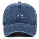 Blaue Baseballcap mit Wellenstickerei, Vintage-Design, unisex, verwaschen, ideal für Hip-Hop und Freizeit. Perfekt für Damen und Herren.