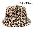 Leopard Faux-Fell Eimerhut für Damen, flauschig und warm, ideal für Outdoor-Aktivitäten im Winter. Modischer, verstellbarer Sonnenhut.