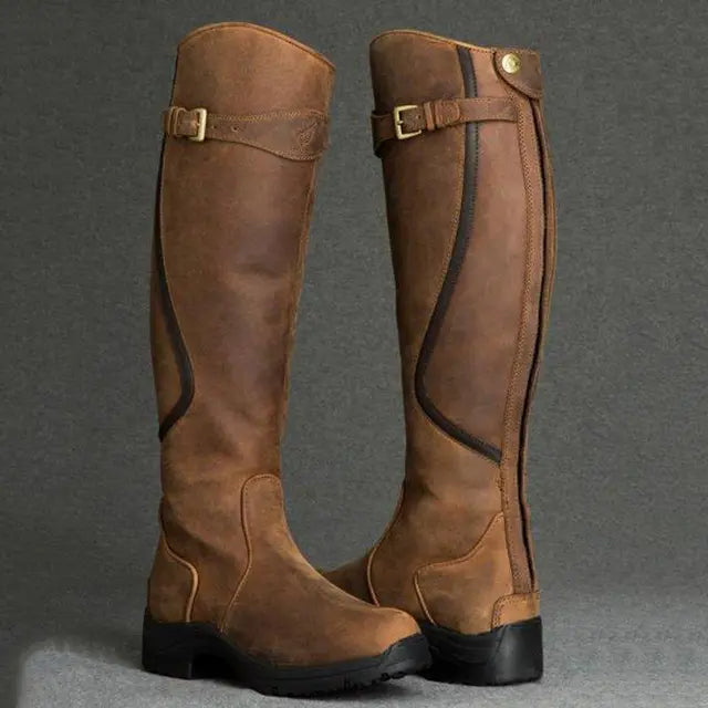 Damenstiefel aus PU-Leder, Retro-Design, mit Reißverschluss und niedrigem Absatz. Modische Gladiator-Boots für Frauen. Ideal für Casual-Looks.