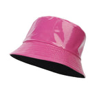 Rosa Metallic-Bucket-Hat aus Kunstleder, wendbar, mit breiter Krempe. Perfekt für Harajuku-Mode und Reisen. Trendiger Fischerhut.