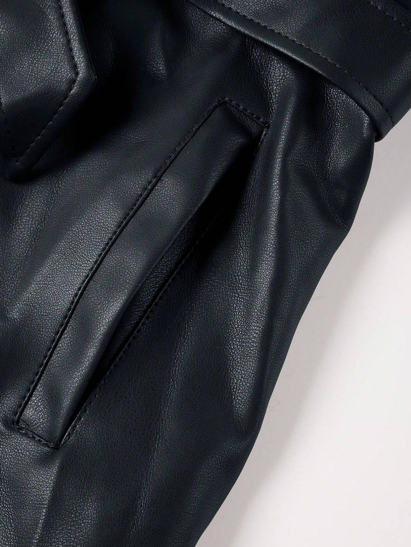 Damen PU-Jacke mit Kunstfellfutter, Kapuze und Taillengürtel. Perfekt für Herbst und Winter. Modisch, warm und vielseitig einsetzbar.