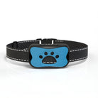Anti-Bell-Halsband für Hunde, blaues Design mit Pfotenmotiv, verstellbar, effektiv gegen Bellen, hochwertig, langlebig, ideal für Training.