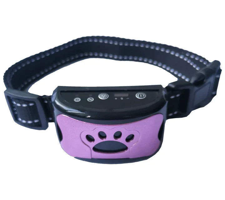 Anti-Bell-Halsband für Hunde, verstellbar, mit Vibrations- und Tonfunktion, in Schwarz und Lila. Effektives Trainingsgerät für Haustiere.