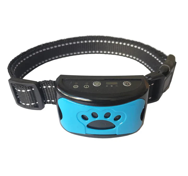 Anti-Bell-Halsband für Hunde, blau-schwarz, verstellbar, mit Vibrations- und Tonfunktion. Effektives Trainingsgerät für Haustiere.