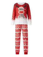 Roter Weihnachts-Pyjama mit Rentiermotiv, langärmelig, aus Baumwolle, ideal für festliche Anlässe und gemütliche Winterabende.