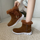 Damen-Winterstiefel, braun, mit Kunstfell, Reißverschluss und Schnalle, rutschfeste Sohle. Perfekt für kalte Tage. Modisch und bequem.