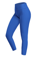 Blaue Anti-Cellulite-Leggings, Textur, hohe Taille, Sportbekleidung, Damenmode.