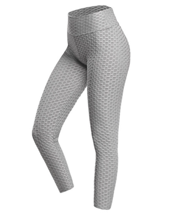 Graue Anti-Cellulite-Leggings, Texturdesign, hohe Taille, Sportbekleidung für Damen.