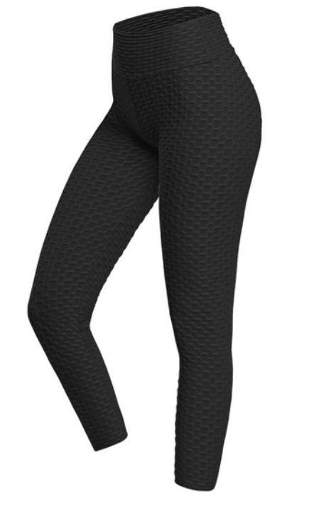 Schwarze Anti-Cellulite-Leggings, Textur, hohe Taille, Fitnessmode, Damenbekleidung