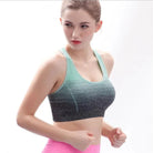 Damen Sport-BH, atmungsaktiv, nahtlos, in Grün und Grau. Ideal für Fitness, Yoga und Laufen. Komfort und Unterstützung für aktive Frauen.