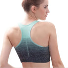 Damen Sport-BH, atmungsaktiv, nahtlos, in Grau und Mintgrün. Ideal für Fitness, Yoga und Laufen. Komfort und Stil vereint.