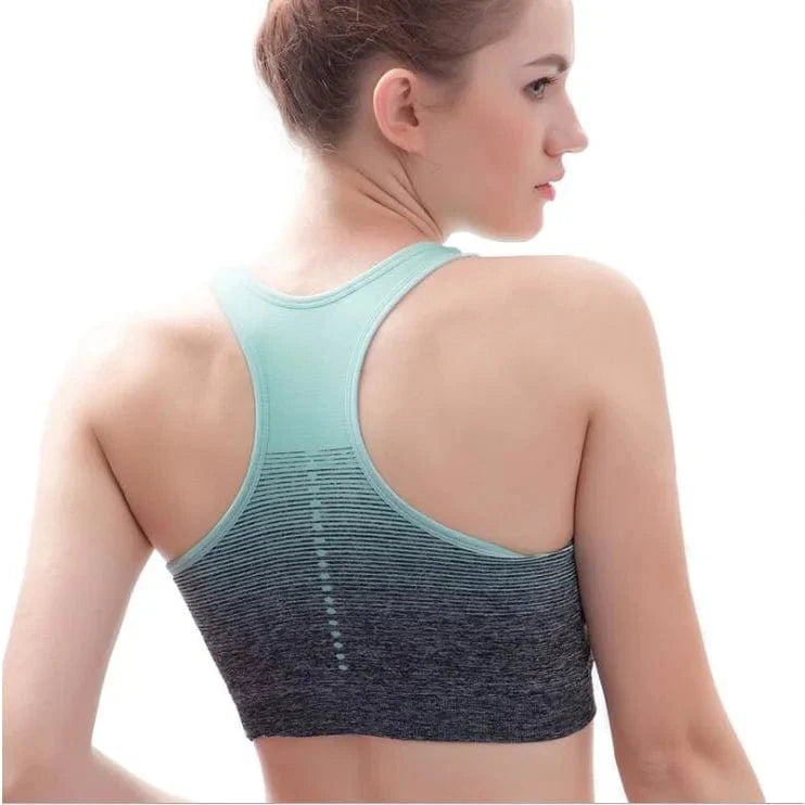 Damen Sport-BH, atmungsaktiv, nahtlos, in Grau und Mintgrün. Ideal für Fitness, Yoga und Laufen. Komfort und Stil vereint.