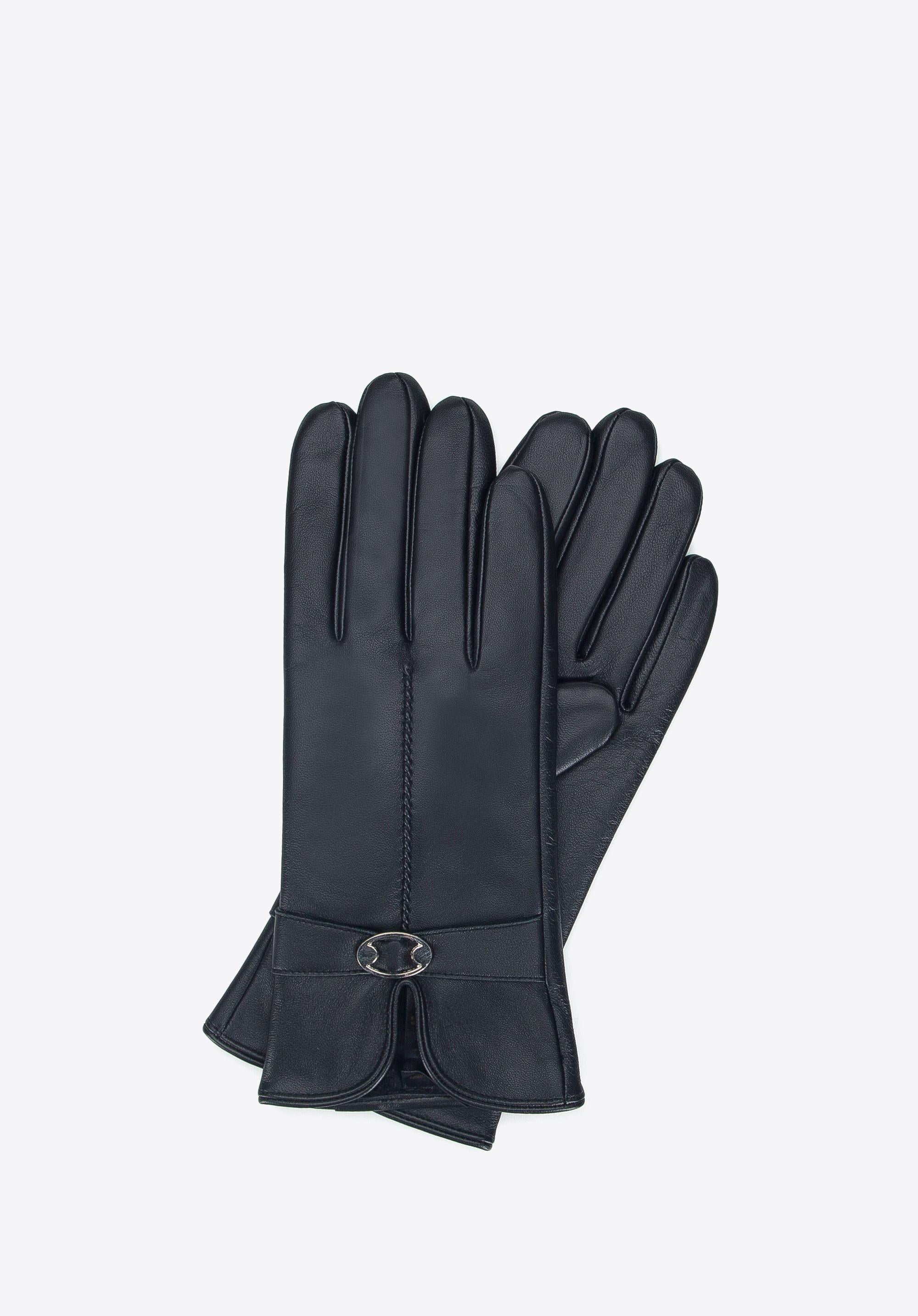 Schwarze Lederhandschuhe für Damen, elegant und stilvoll, ideal für Wintermode. Hochwertiges Material, perfekte Passform, zeitloses Design.