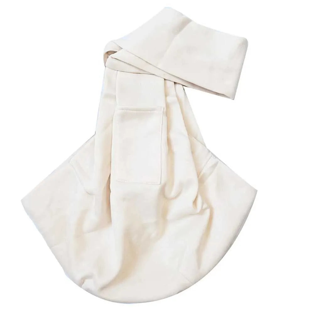Beige Babytrage aus Baumwolle, ergonomisch, weich, für Neugeborene und Kleinkinder geeignet.