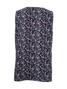 Schwarze Weste mit floralem Muster, rosa und weißen Blumen. Modisches Design, ideal für elegante Anlässe. Hochwertige Stoffqualität.
