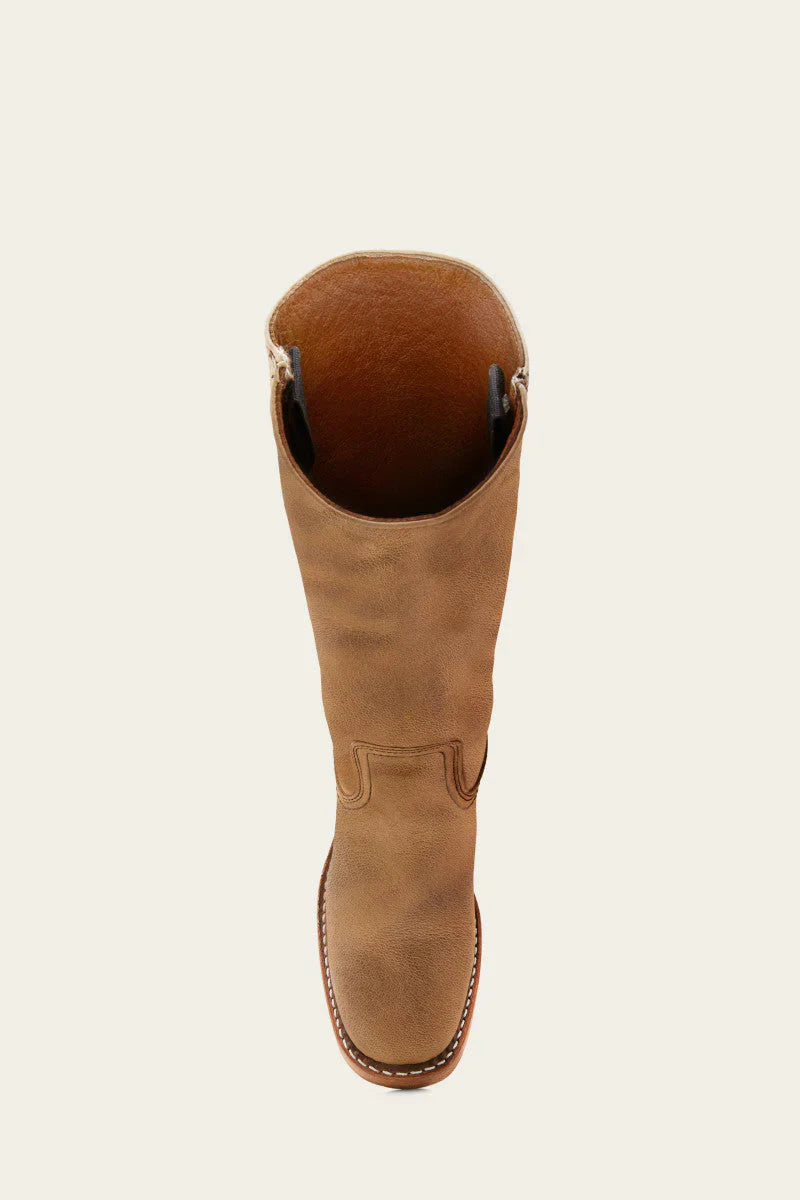 Dunkelbrauner Lederstiefel, 14L, mit robustem Design und Nahtdetails. Perfekt für Outdoor-Aktivitäten und modische Herbst-Looks.