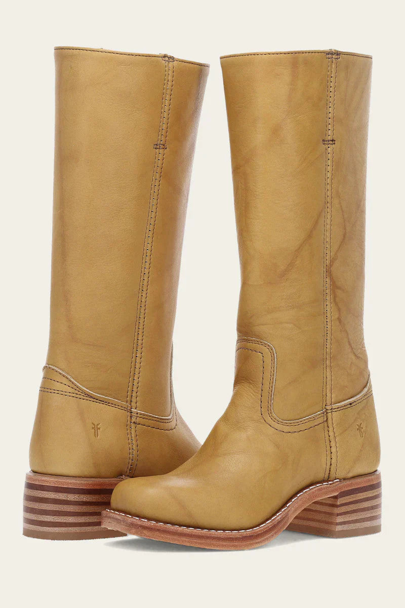 Damenstiefel aus Leder in Gelb, knöchelhoch mit Blockabsatz. Perfekt für Herbstmode, langlebig und stilvoll. Ideal für trendbewusste Frauen.