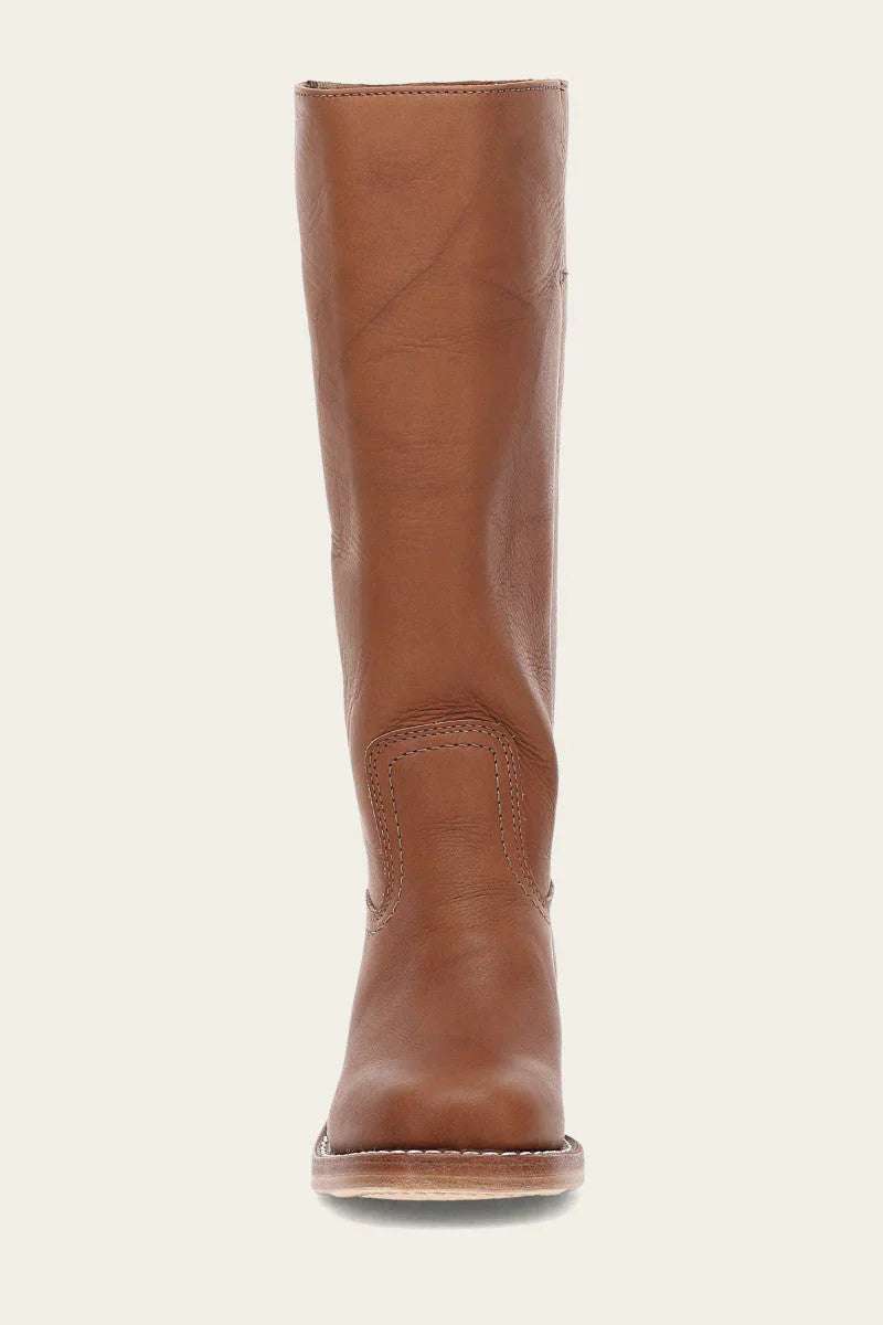 Brauner Lederstiefel, kniehoch, mit robustem Design. Perfekt für Herbstmode, langlebig und stilvoll. Ideal für Damen und Herren.