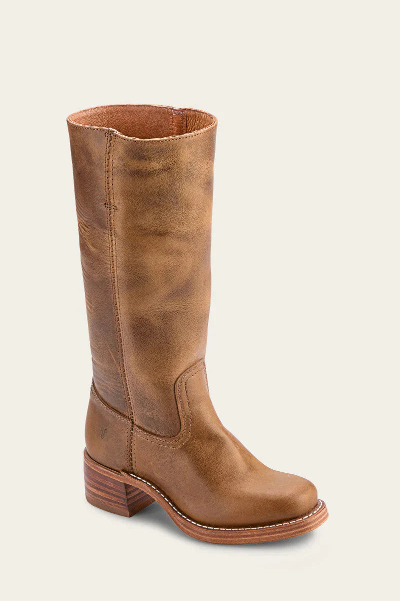 Damenstiefel aus dunkelbraunem Leder, knöchelhoch mit Blockabsatz. Perfekt für Herbstmode, langlebig und stilvoll. Ideal für Outdoor-Aktivitäten.