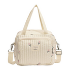 Beige gesteppte Handtasche mit Blumenmuster, abnehmbarer Schultergurt, Damenmode Accessoire.