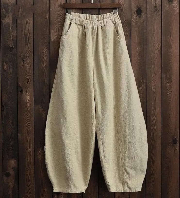 Weite Leinenhosen für Mädchen in Übergröße, beige, elastischer Bund, lässiger Stil. Perfekt für Komfort und modische Freizeitkleidung.