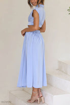 Damen Sommerkleid in Hellblau, elastisch und bequem, ärmellos, knöchellang, ideal für Freizeit und Strand. Perfekt für warme Tage.