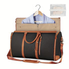 Schwarze Reisetasche mit braunen Lederakzenten, Kleidersack-Funktion, ideal für Geschäftsreisen. Inklusive separatem Wäschebeutel.