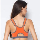 Doppelter Sport-BH mit Reißverschluss, orange-grau, atmungsaktiv, ideal für Fitness und Yoga, bietet optimalen Halt und Komfort.