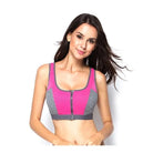 Dunkelpinker Sport-BH mit Reißverschluss, doppellagig, ideal für Fitness und Yoga. Bequemer Halt, atmungsaktiv, modisch und funktional.