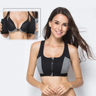 Schwarzer Sport-BH mit Reißverschluss, doppellagig, ideal für Fitness und Yoga. Bequemer Halt, atmungsaktiv, modisches Design.