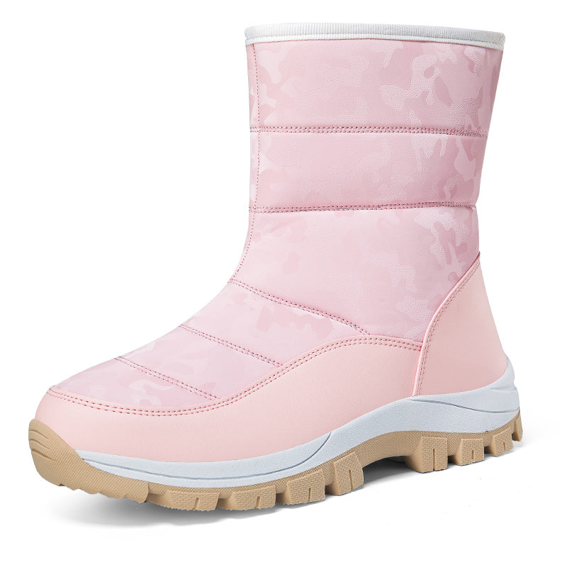 Rosa Winterstiefel für Damen, wasserdicht, rutschfeste Sohle, warm gefüttert, ideal für Outdoor-Aktivitäten im Winter. Perfekt für kalte Tage.