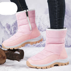 Damen Winterstiefel rosa, wasserdicht, rutschfest, warm gefüttert, ideal für Schnee und Outdoor-Aktivitäten, modisch und funktional.