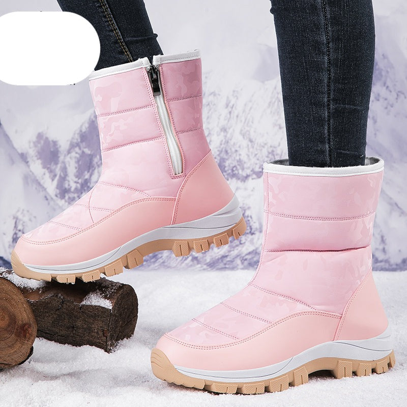 Damen Winterstiefel rosa, wasserdicht, rutschfest, warm gefüttert, ideal für Schnee und Outdoor-Aktivitäten, modisch und funktional.