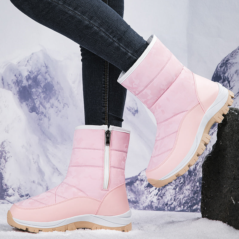 Damen Winterstiefel rosa, wasserdicht, rutschfest, warm gefüttert, ideal für Schnee und Outdoor-Aktivitäten, modisch und funktional.