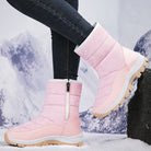 Damen Winterstiefel rosa, wasserdicht, rutschfeste Sohle, warm gefüttert, ideal für Schnee und Outdoor-Aktivitäten, modisch und funktional.