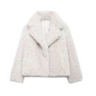 Weiße Kunstpelzjacke Damen, flauschig, modisch, Winterbekleidung, elegant, warm.