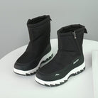 Schwarze Winterstiefel mit Reißverschluss, rutschfester Sohle und modernem Design. Perfekt für kalte Tage. Damenmode, warme Schuhe, Outdoor.