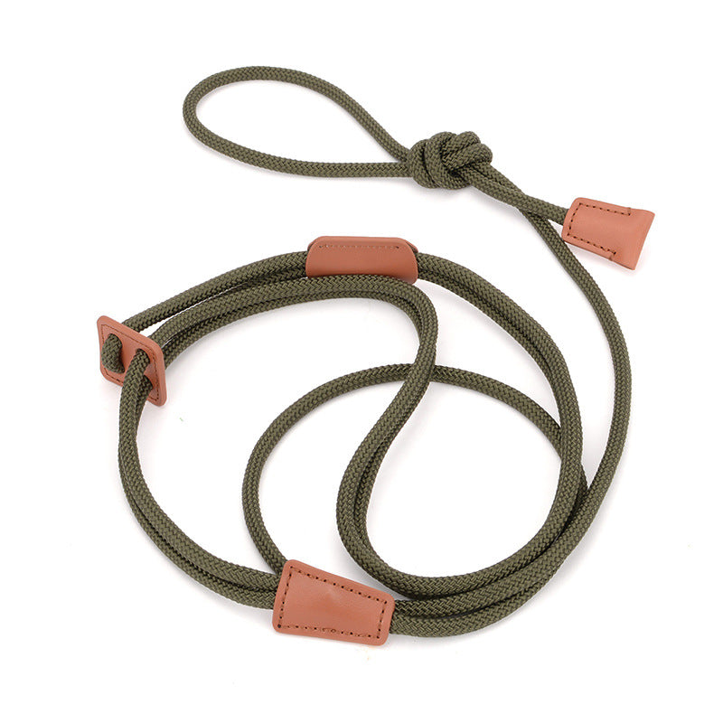 Grünes Hundeleine aus robustem Nylon mit Lederakzenten, ideal für Spaziergänge. Langlebig, stilvoll und funktional für Hundehalter.