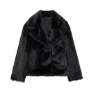 Schwarze Kunstpelzjacke Damen, elegant, warm, modisch, Winterbekleidung, luxuriöses Design.