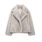 Grauer Kunstpelzmantel Damen, modisch, warm, Winterjacke, weiches Material, elegantes Design.