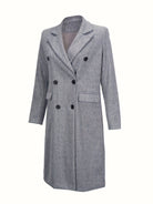 Eleganter grauer Damen-Mantel, doppelreihig, mit Knöpfen. Perfekt für Herbstmode, stilvoll und zeitlos. Hochwertige Materialien.